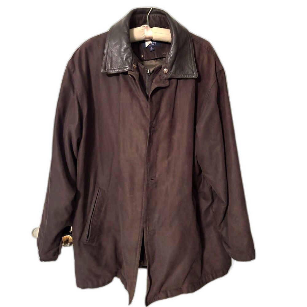 Turnbury Brown Barn Coat Mens XL Leather Collar Wool Lined Car Coat Jacket